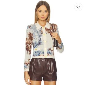 L’Agence Osiris Jacquard Collared Cardi in Tan Western Toile Size XS